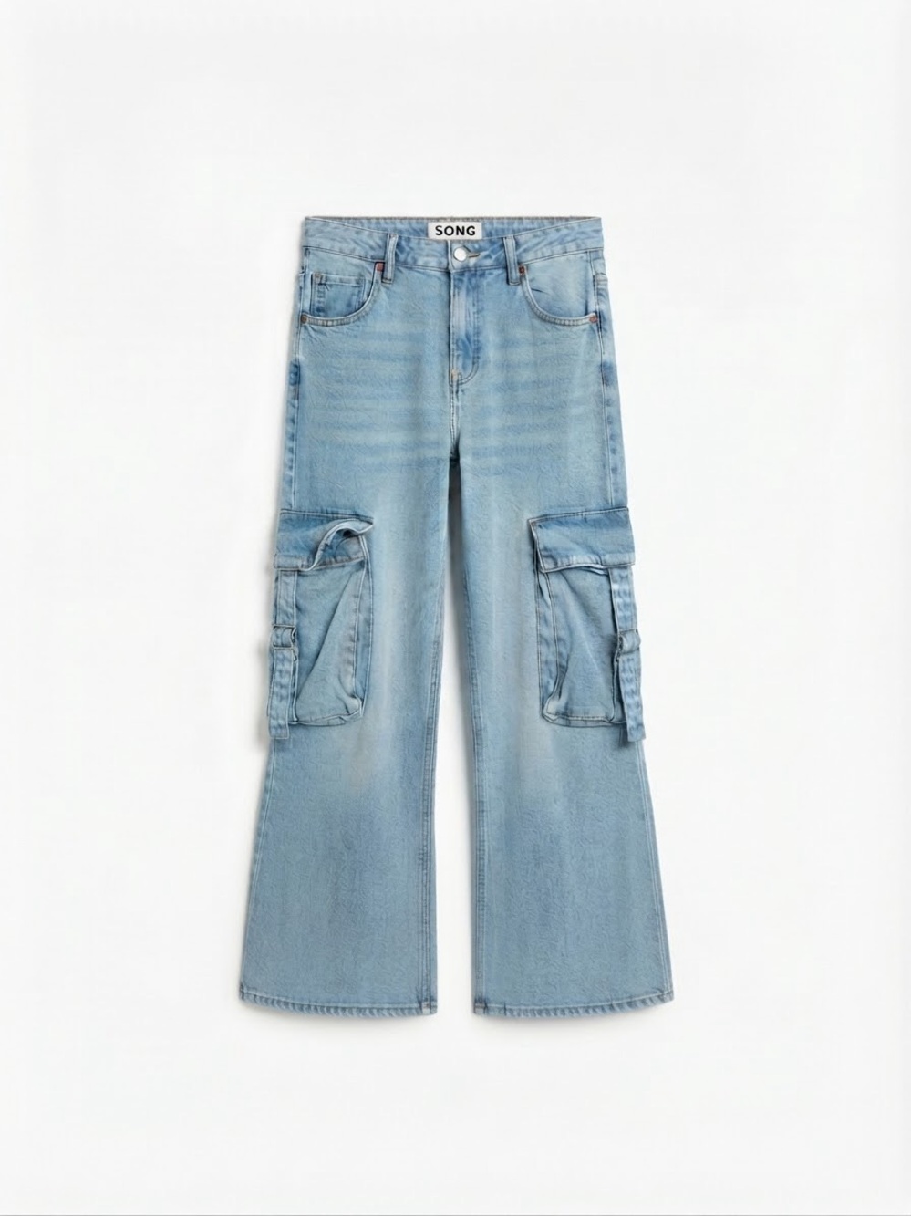 SONG Light Blue Cargo Wide-Leg Jeans